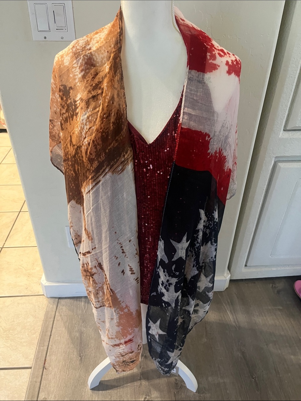 Lightweight Patriotic Print Women's kimonos - Red, White, Blue, Brown NWT